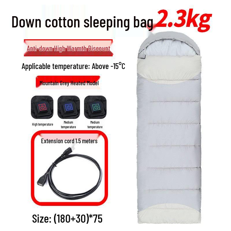 USB Heated Washable Sleeping Bag for Adults - Thickened, Warm, and Cold-Protective for Spring, Autumn, and Winter Camping.
