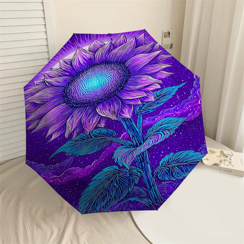 1PC Sunflower Night Automatic Open/Close Umbrella Compact Folding Umbrella with 8-Rib Shaft lightweight esign, Highquality Fabric1216A