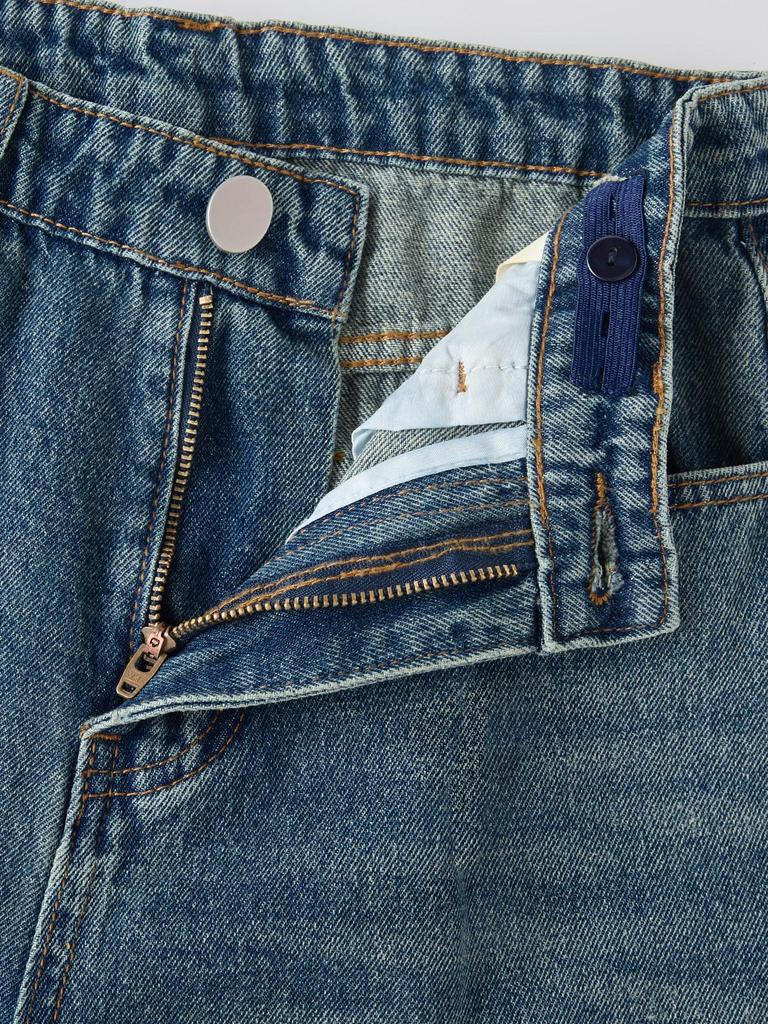 Teen Girls' Adjustable Waist High-Waisted Wide-Leg Jeans - Simple Design