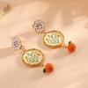 Cute Floral Orange Fruit Pendant Earrings Zinc Alloy Hand-Painted Fashion Jewelry Women