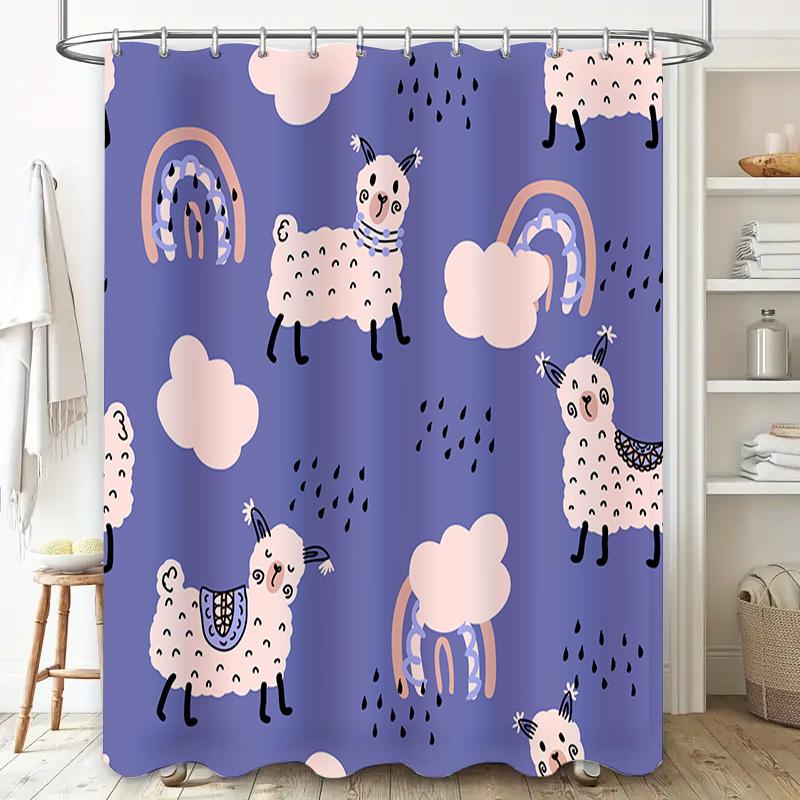 Blue Cartoon Animal Print Shower Curtain Sheep Rainbow Pattern Decor Home Bath Accessories for Kids Bathroom 3D Printed Fabric W