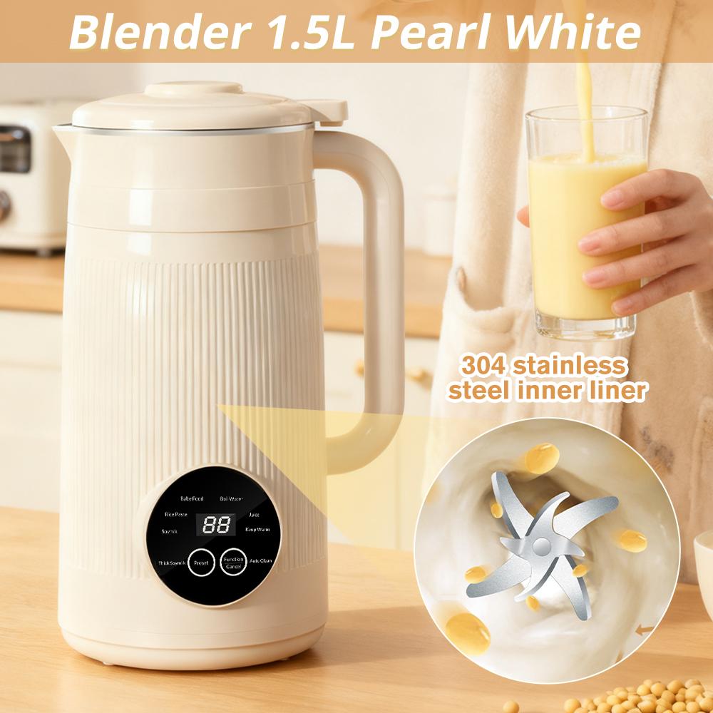 8-in-1 Soybean Milk Maker 1.5L Homemade Blender with Touchscreen,304 Stainless Steel Inner Tank Quiet Smart Breaking Machine бежевый