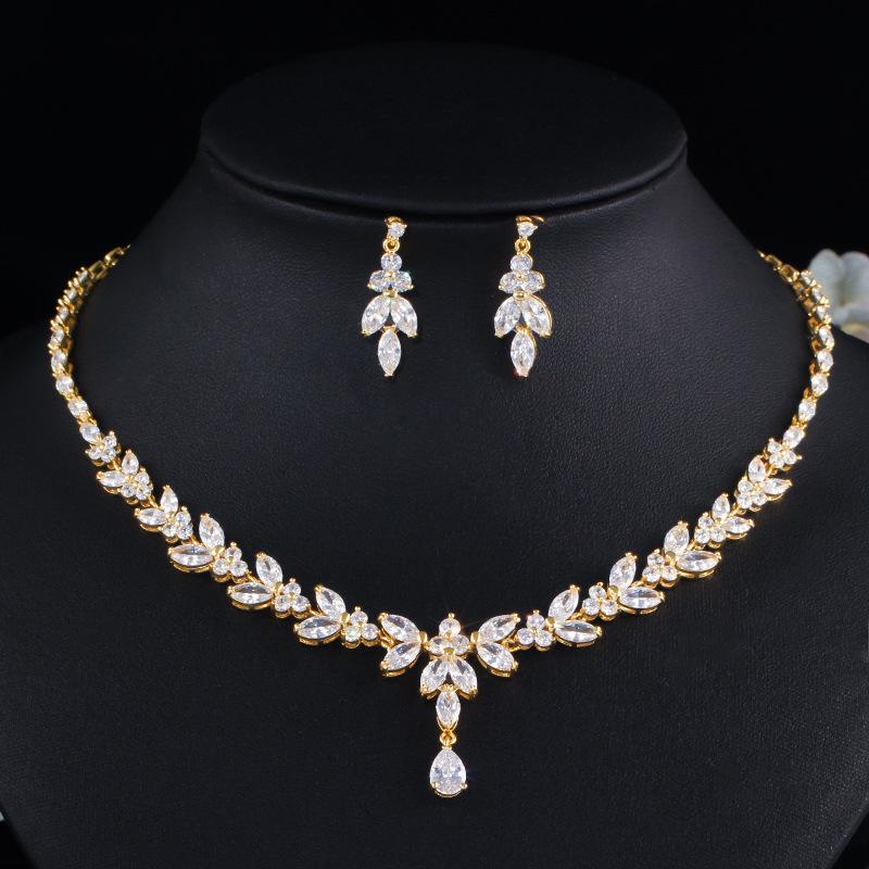 Korean Style AAA Zircon Earrings & Necklace Set for Weddings & Evenings