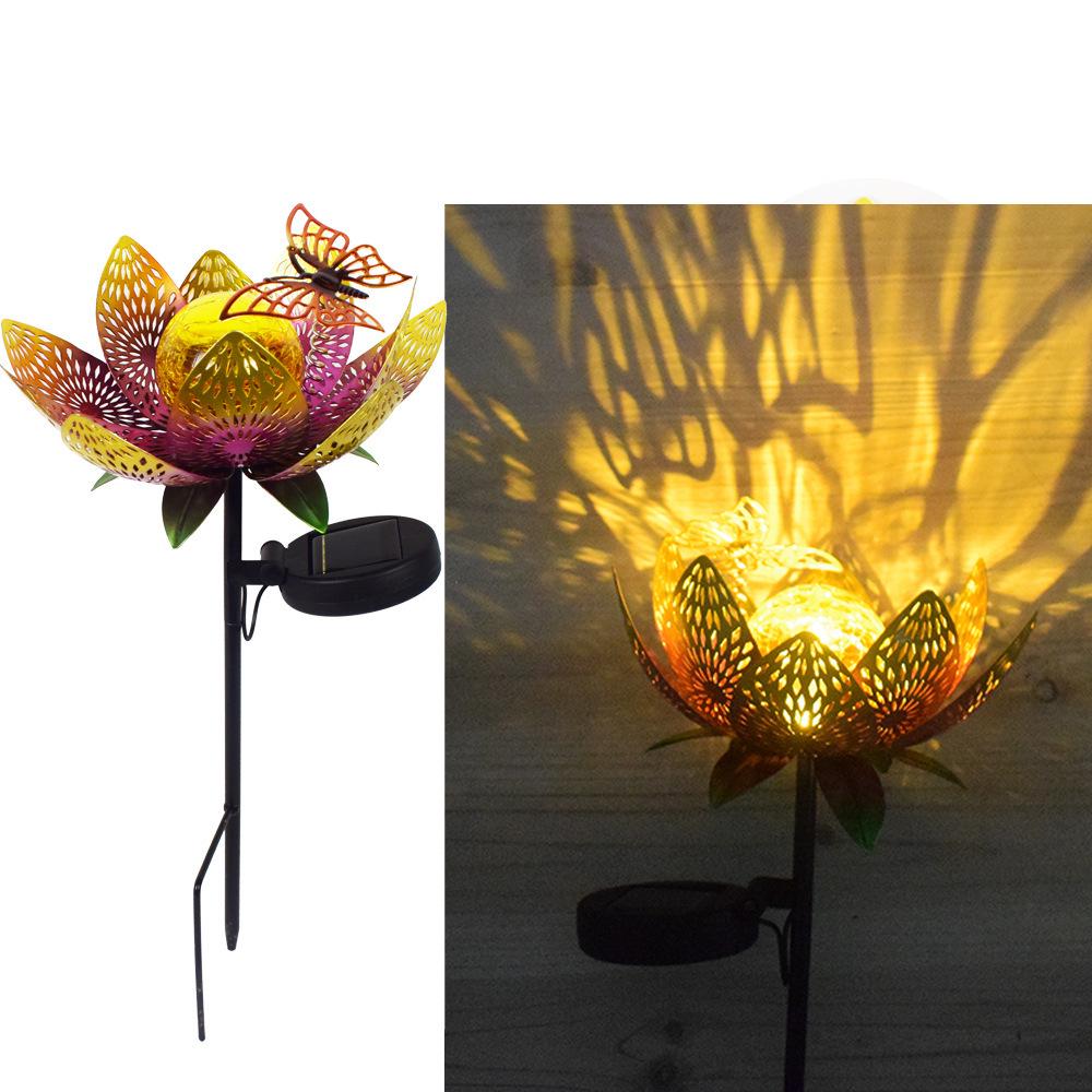 Солнечный светодиодный кованый железный садовый светильник  Лотос  - Наружный ландшафтный грунтовый вставной для вилл и дворов