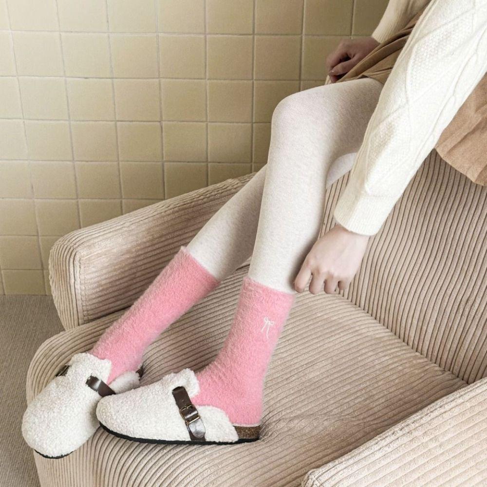 5Pairs Soft Women's Thickened Socks Cute Middle Tube Socks Simple Warm Home Socks  Autumn Winter
