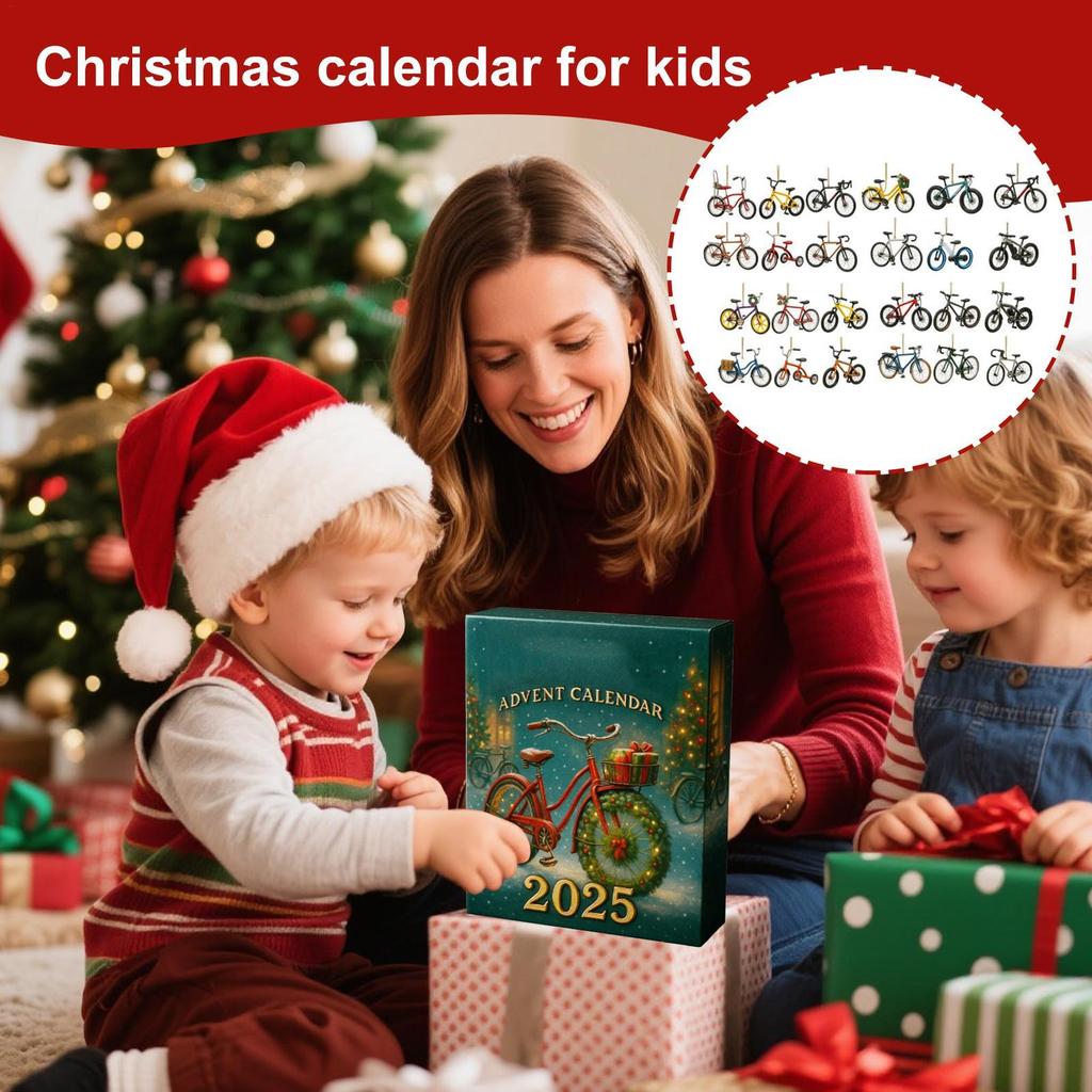 Adventní kalendář s cyklistickou tématikou 24 dní odpočítávací sada Vánoční ozdoby na stromeček 2D akrylové závěsné ozdoby Dárek pro děti dospělé