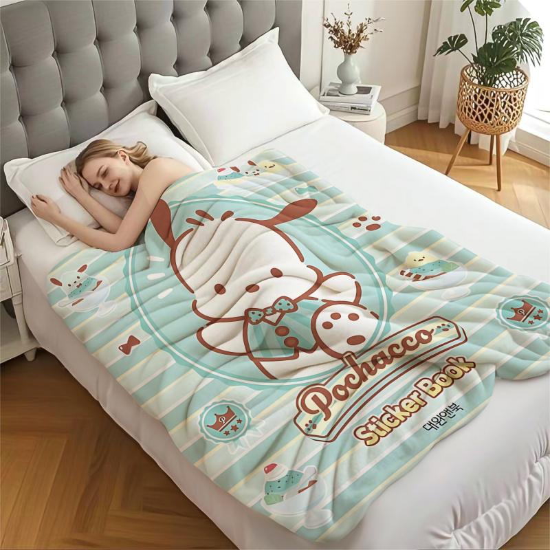 Sanrio Christmas Flannel Throw Blanket, Cute Cartoon Soft Warm Fleece Blanket for Sofa Bed Xmas Gift Home Decor