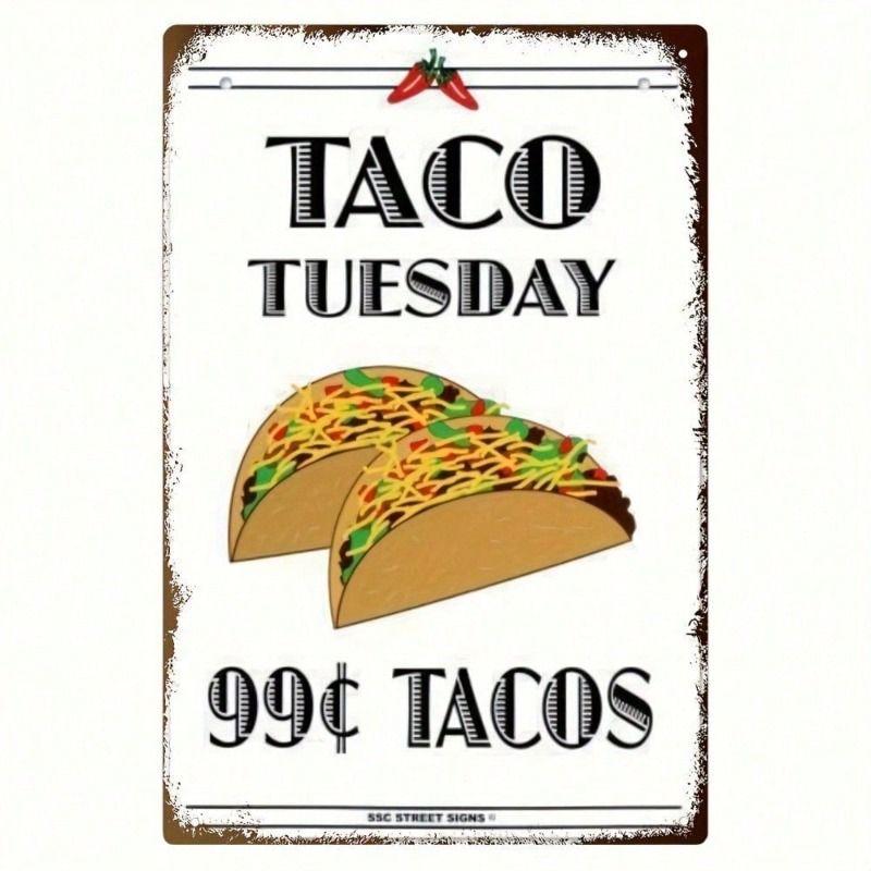 Metal Wall Art Retro Taco Tuesday Sign for Home Kitchen Diner Decor