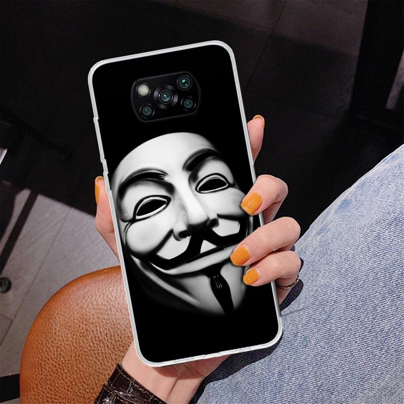 Anonymous V Mask Phone Case For Xiaomi Poco X7 X6 X5 Pro F7 Ultra Redmi 15C 15 13C 13 12C 12 10 10A 10C 9 9A 9C 9T Cover Poco X7
