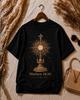 Vintage Sand Monstrance T-Shirt, Antique Gold Eucharistic Design, Matthew 28:20