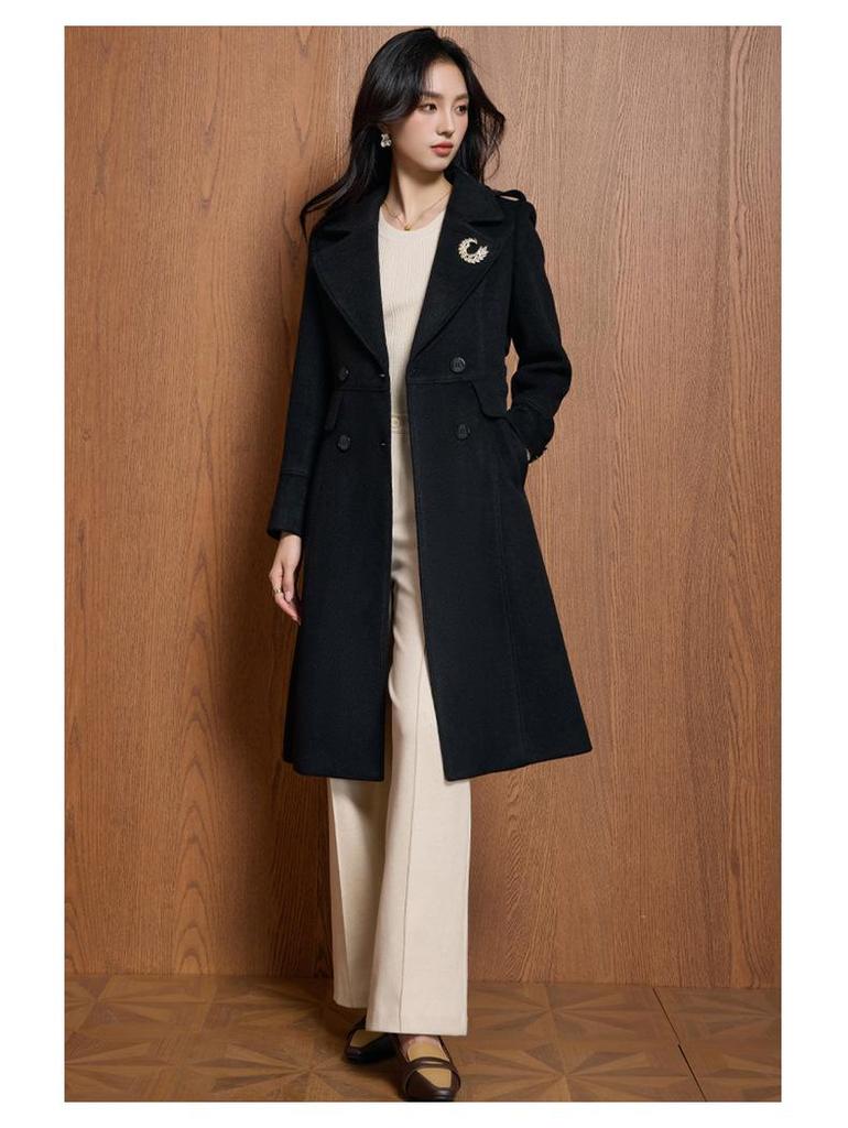 Women's High-End Double-Breasted Wool Coat: Autumn/Winter Korean Style, Mid-Length, Tall Fit, Goddess Temperament