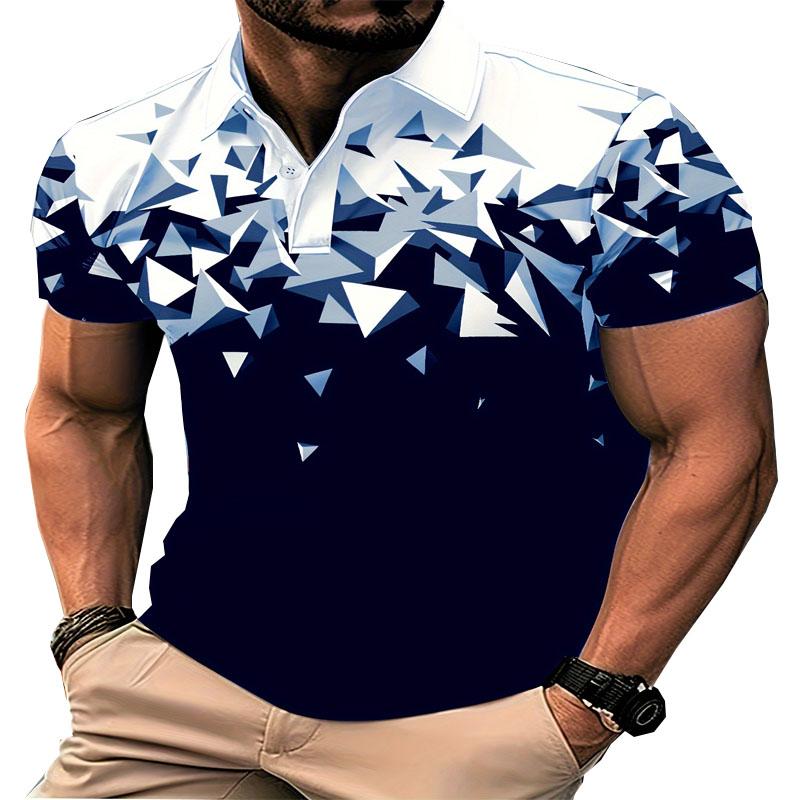 Men's 3D Digital Printed Pattern Casual Polo Shirt, Summer Outdoor Fashion, Comfortable and Versatile