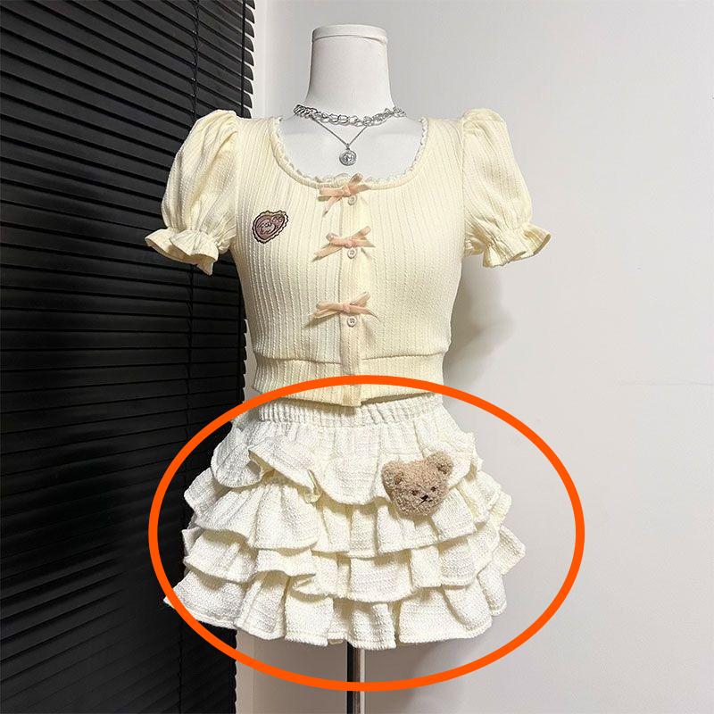Girls Summer Korean Short Sleeve Dress Set with Peter Pan Collar and Tiered Skirt