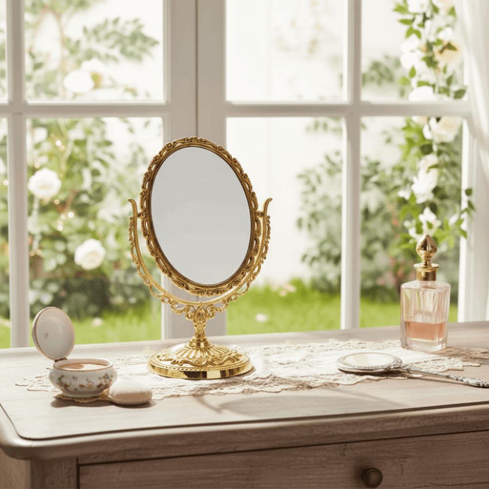 High Definition Desktop Makeup Mirror Vintage European Double Side Makeup Mirror