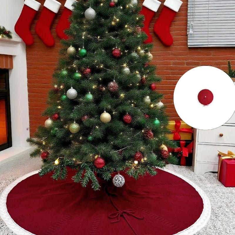 Holidays Knitted Tree Skirt Soft Fabric Round Christmas Tree Base Cover Decoration Handwoven Trees Carpet for Home