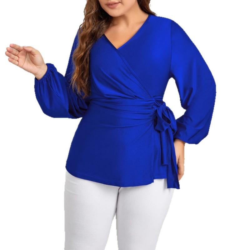 Women's Tie Tops Long Sleeve Loose Tie Plus Size Shirt