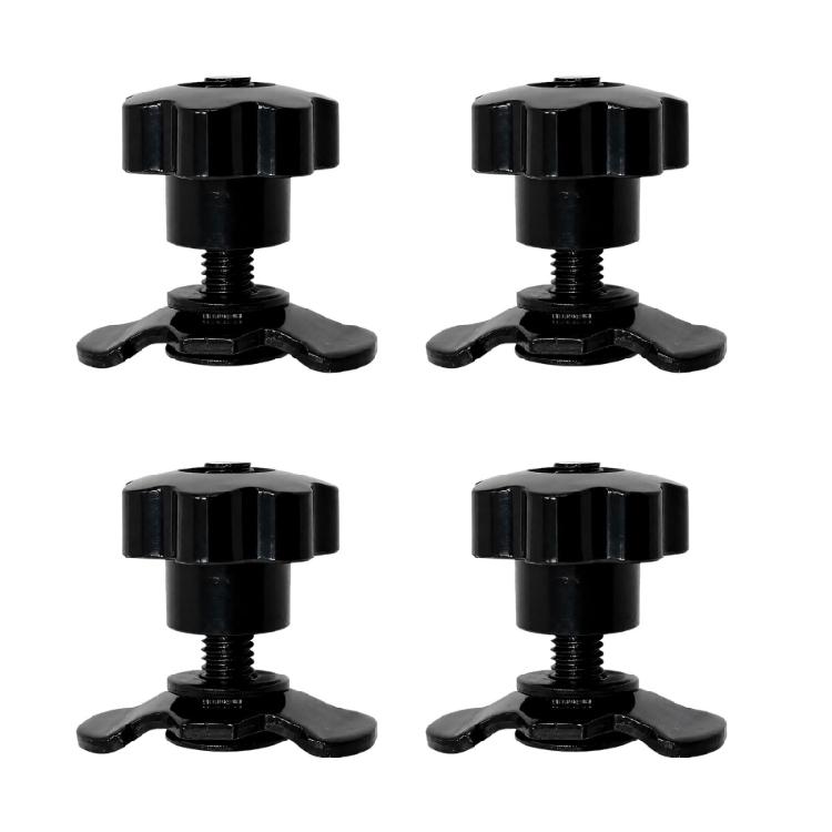 Roof Rack Adjustment Fastener Kit with Threaded Star Knob Hardware, Metal 4 Piece Set for Replacement Mounting Tasks