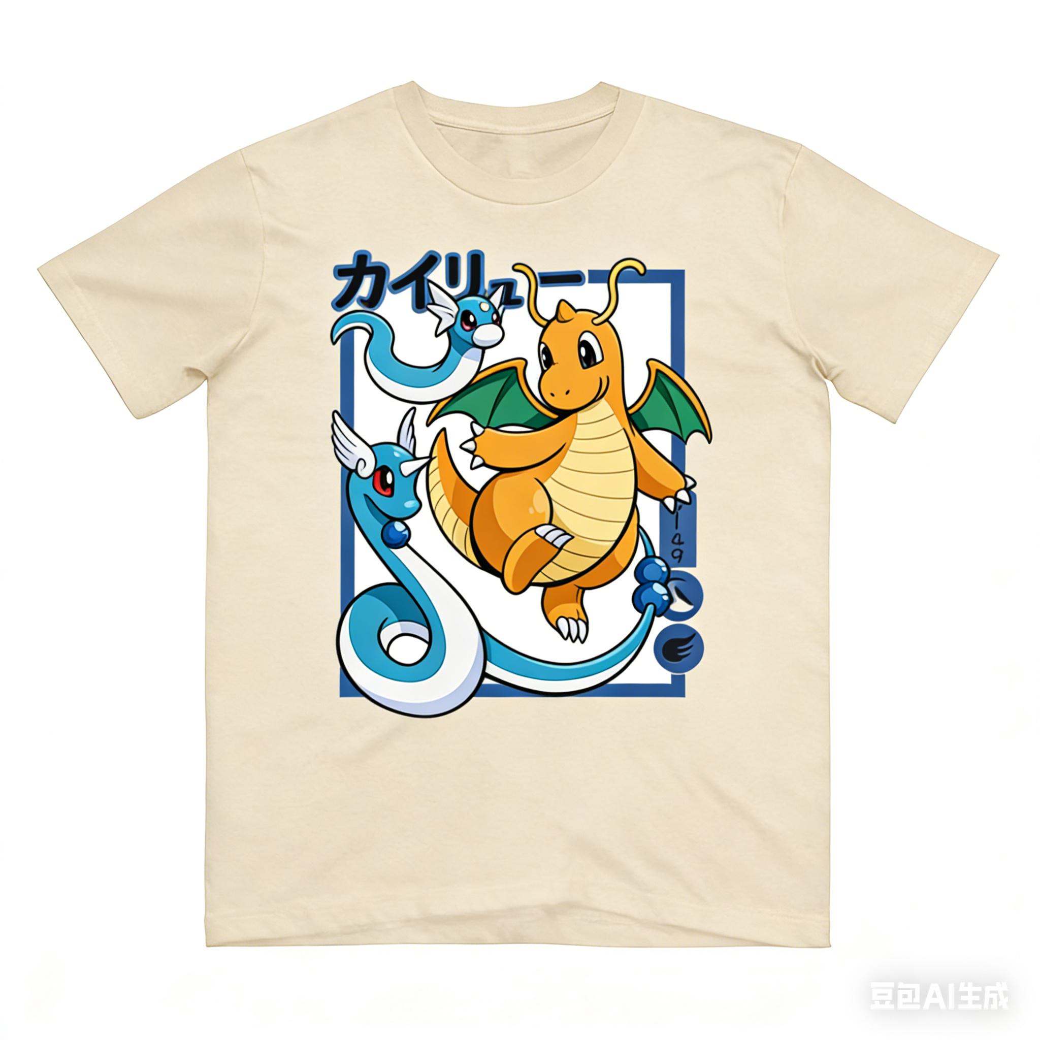 Pokémon Dratini Evolution Printed Pure Cotton Tshirt for Men and Women SpringSummer New Collection Fashion Short Sleeved Shirt 4XL