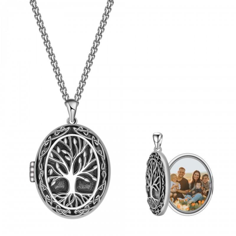 Celtic Tree Of Life Photo Locket Necklace Vintage Copper Pendant With Pearl Chain Men Women KNN-1334