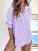 Women's Long Sleeve Striped Button-Down Shirt with Pockets