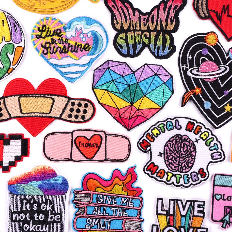 Cartoon /Band Aid Love Embroidery Patch Jeans Sewing Applique Iron On Patches For Clothing Rainbow Letter Patches On Clothes Diy 