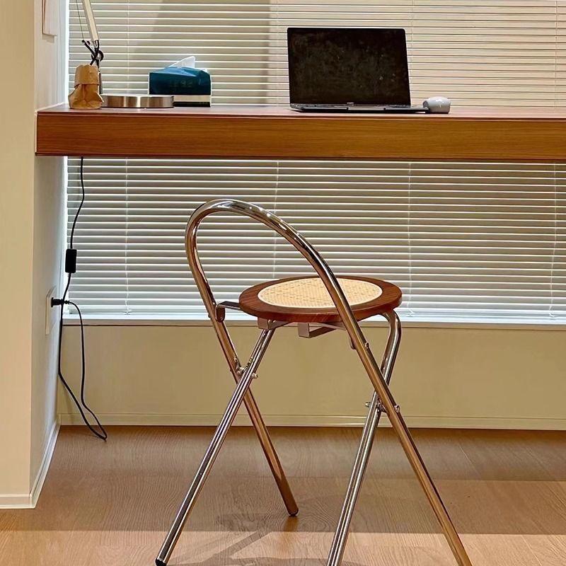 Langlebiger und faltbarer Retro-Rückenlehnen-Esszimmerstuhl, geeignet für Familien- und Café-Freizeit-Balkonstühle, Rattan-Barstühle