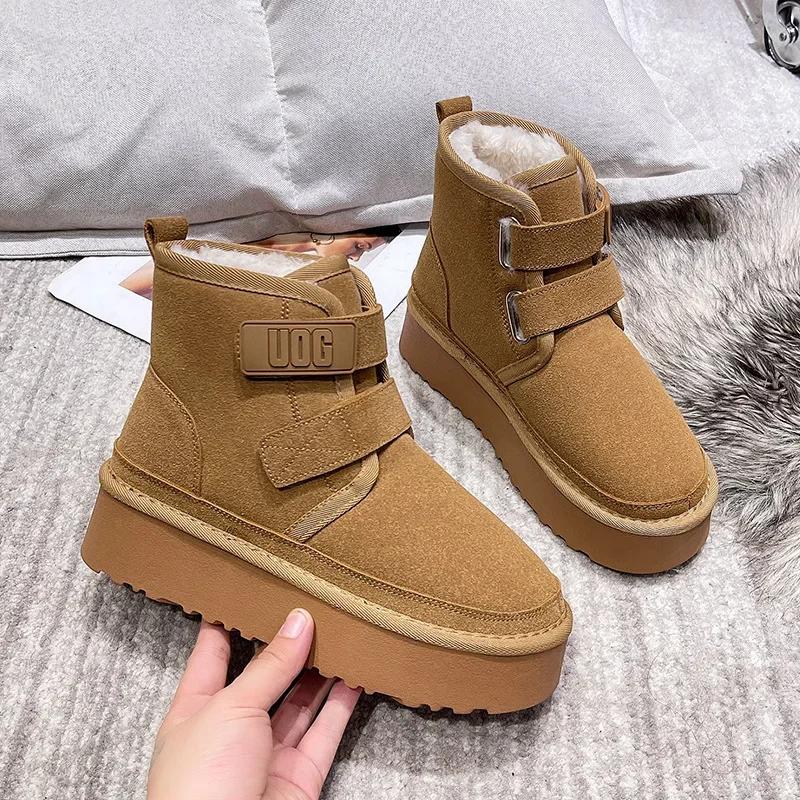 Fashion Winter Women Ankle Boots Outdoor Snow Boots New Plush Warm Shoes Platform Booties Classic Flat Casual Boots Non-slip Cotton Boot