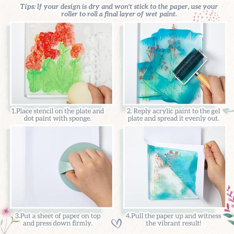 12 X 14 Inch Gel Printing Plate Kit Complete Monoprinting Set With Brayer, Acrylic Paint, Paper And Tools For Art Class