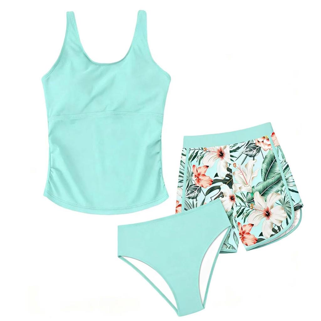 Set da bagno due pezzi Tankini per bambina, stampa floreale, pantaloncini da bagno e top senza maniche, costume da bagno leggero ad asciugatura rapida per bambini