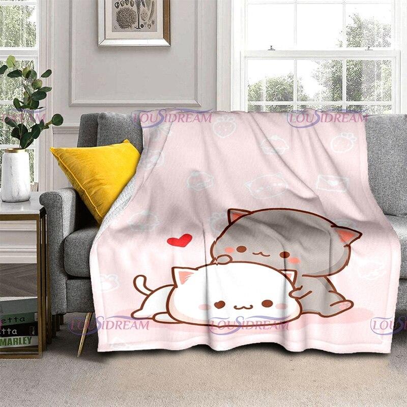 Kreslená broskvová deka pro kočky Super hřejivá dětská dívka Roztomilá kočičí deka Cestovní povlečení Rozkládací pohovka Deka pro milovníky narozenin Dárek pro milence