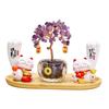 Resin Wood Cat Sculpture Feng Shui Lucky Cat Money Tree Ornament for TV Cabinet Birthday Gift