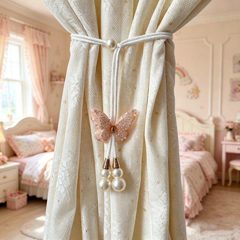 2PCS Creative Butterfly Curtain Tie Strap Artificial Pearl Curtain Rope Curtain Binding Living Room абрикосовый