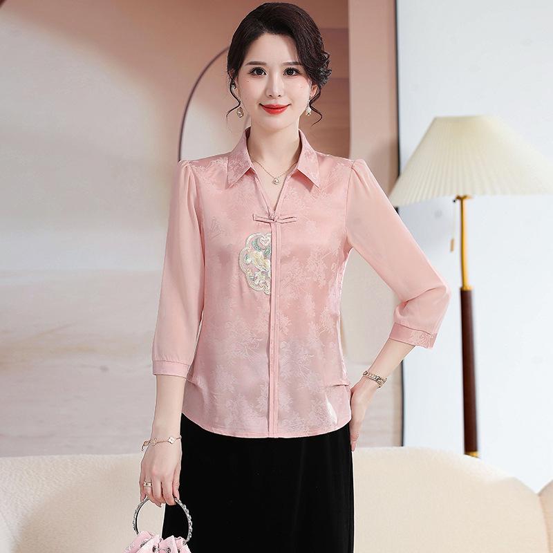 Women's Retro Chinese Frog Button Embroidered Shirt - Age-Reducing, Loose, Versatile Base Layer, Off-White