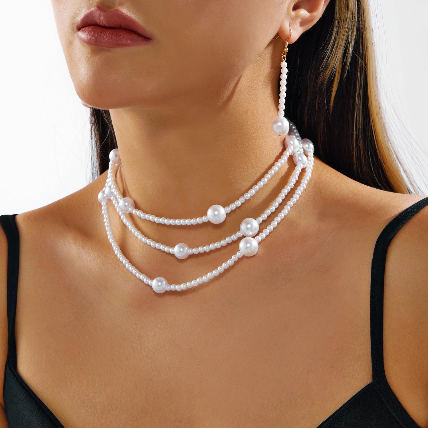 Elegant Summer Exaggerated Versatile Women S Jewelry Necklace And Earring Set белый