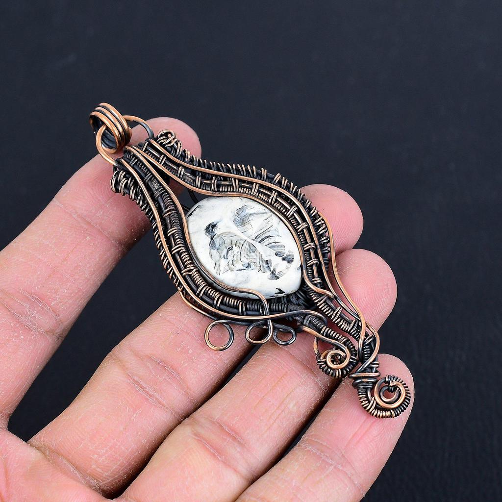 Lady Carved Face 999 Copper Wire Wrapped Pendant, Handmade Gemstone Pendant Jewelry, Gifts For Wife Brand New Pendant