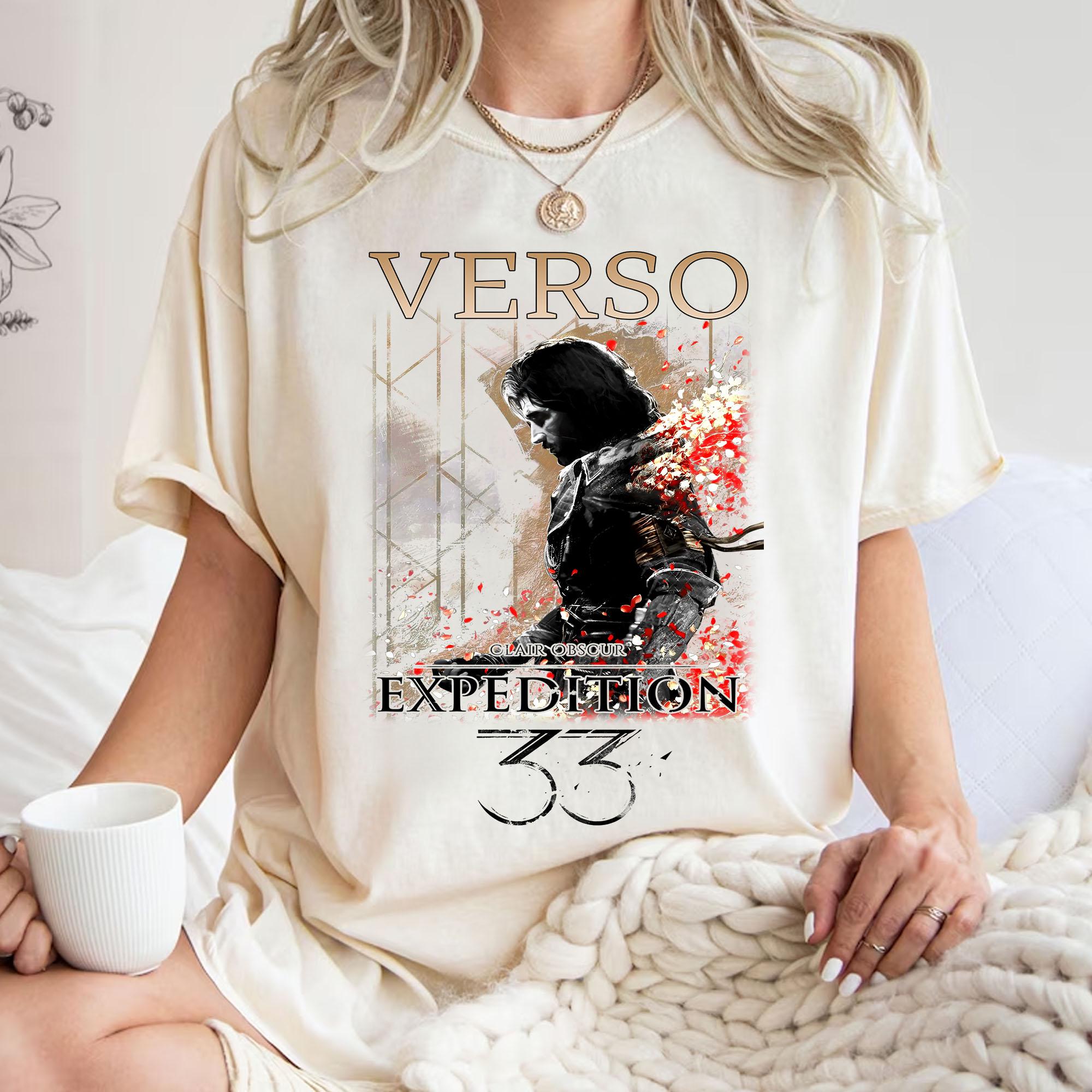 

Verso Expedition 33 Tshirt Epic Fantasy Game Player Tshirt Retro Game Player Fan Male and Female Gifts S
