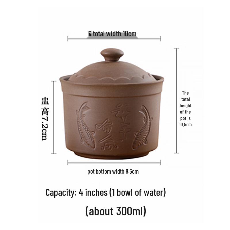 Purple Clay Unglazed Double-Lid Ceramic Stew Pot for Bird s Nest and Eggs, Small Capacity