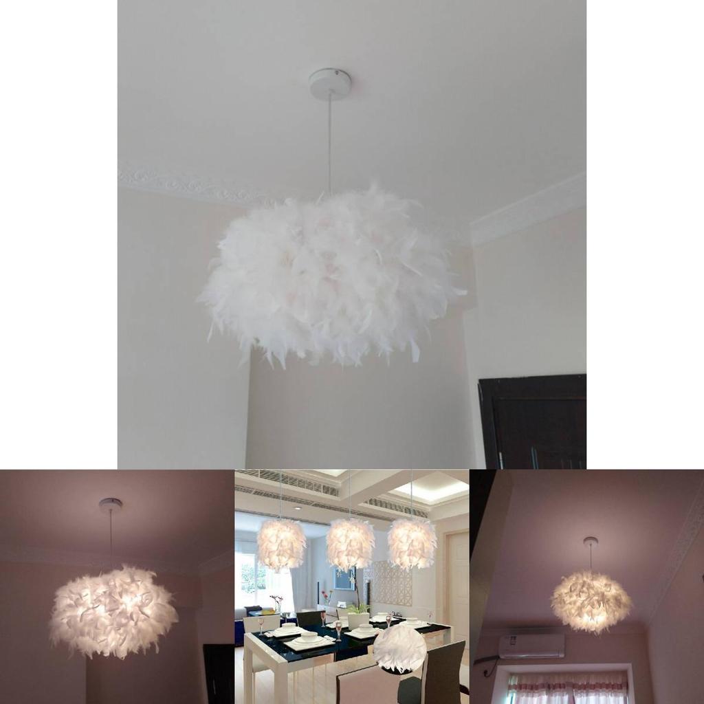 Iron Chandelier With Feather Shade And Led Lighting For Home Living Spaces