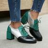 Retro britischer Stil Damen Einzelschuhe Farbabstimmung Brock dicker Absatz hoher Absatz Schnürung vorne Freizeitschuhe hoher Absatz Damen Einzelschuhe