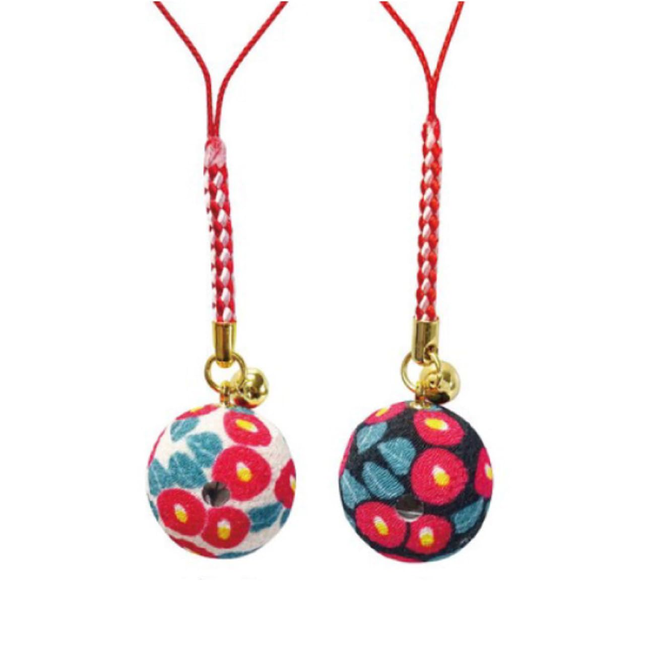 

[Kyosuke] Made in Japan Chirimen Kaleidoscope Netsuke Keychain, Set of 2 Colors, Approx. 11cm Long, Yumeji Takehisa, Camellia Design, Japanese Pattern