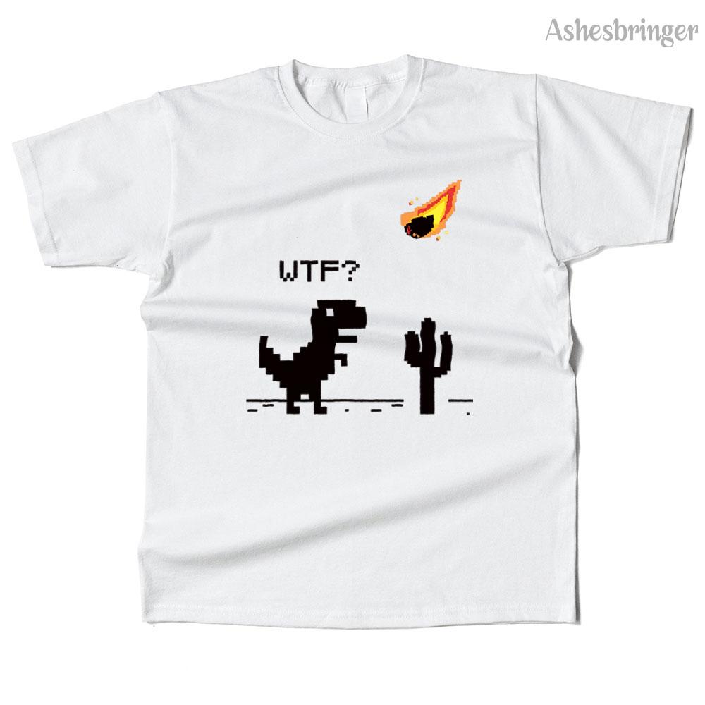Mens Cotton WTF??? 8 Bit Graphic Funny T-REX T Shirt Street Casual Style Tee for Men and Women