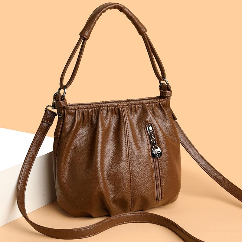 Retro Texture Crossbody Single-shoulder Bag Large Capacity Simple and Fashionable Hand-held Bucket Bag