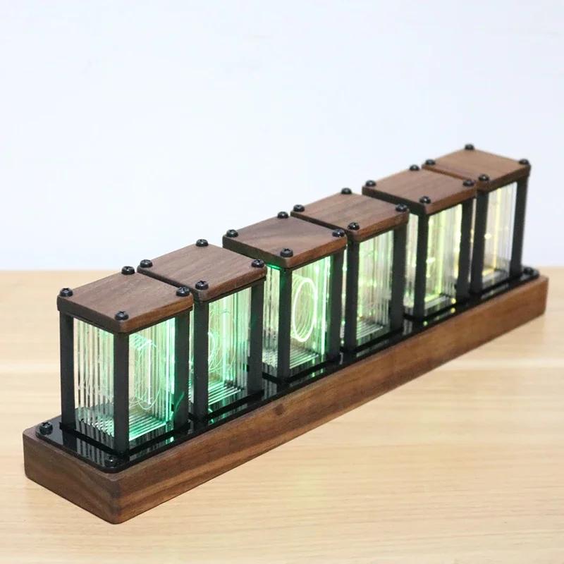 IPS Nixie Tube RGB Digital Led Glow Tube Clock Wood Luxury Creative Electronic Desktop Clocks Vacuum-tube Watches Ornaments Gift