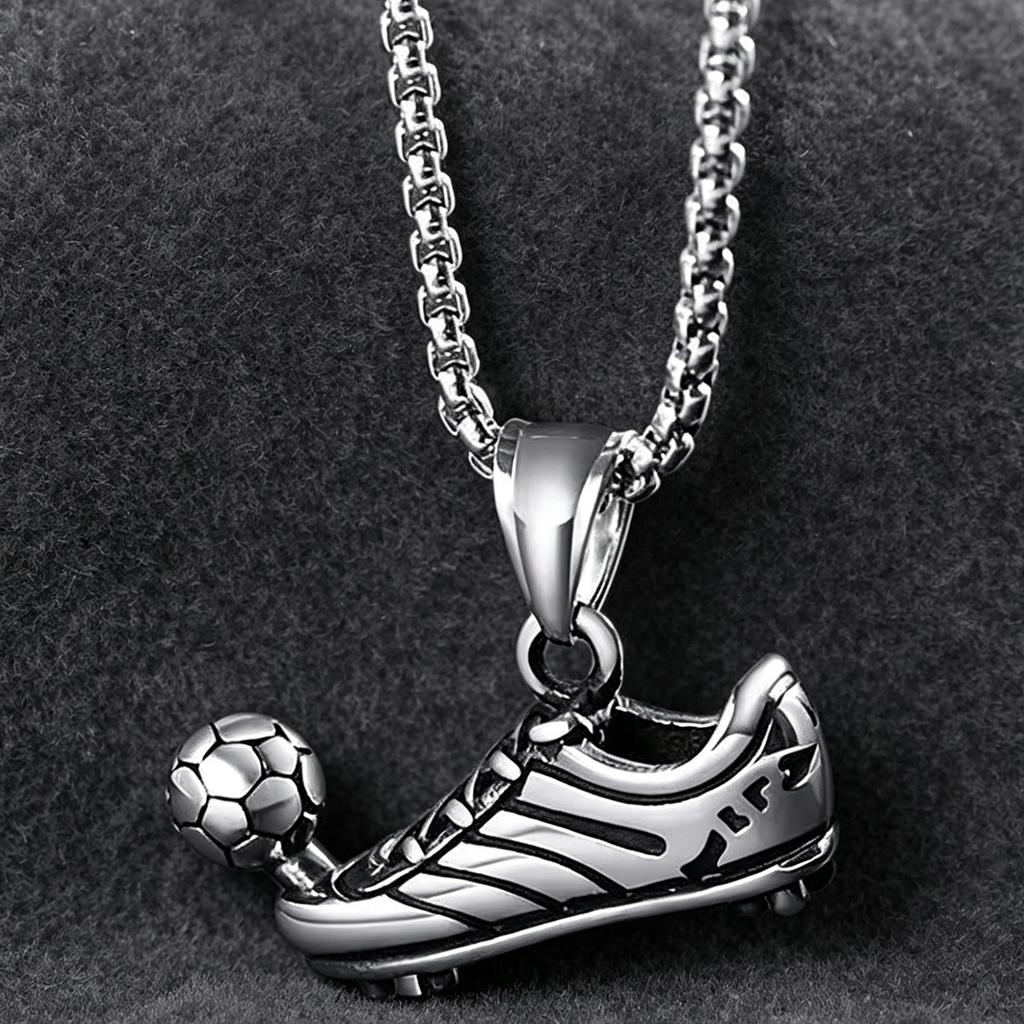 New Titanium Steel Necklace Football Shoe Jewelry Men's Pendant Street Sports Style Trendy Jewelry