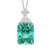 Vintage Paraiba Like Teal Green Stone Pendant Necklace Emerald Cut Rectangle Cubic Zirconia Statement Jewelry with Cross Accent