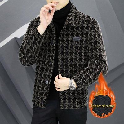 2025 Herbst/Winter Herren Fleece-gefütterte karierte Wolljacke - Dick, Trendiger Kurzmantel