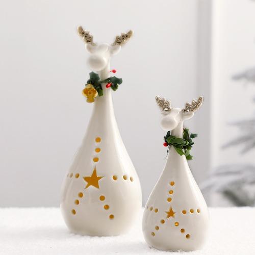 LED Light-up Decor for Christmas, Mini Ceramic Snowman Santa Reindeer Ornament