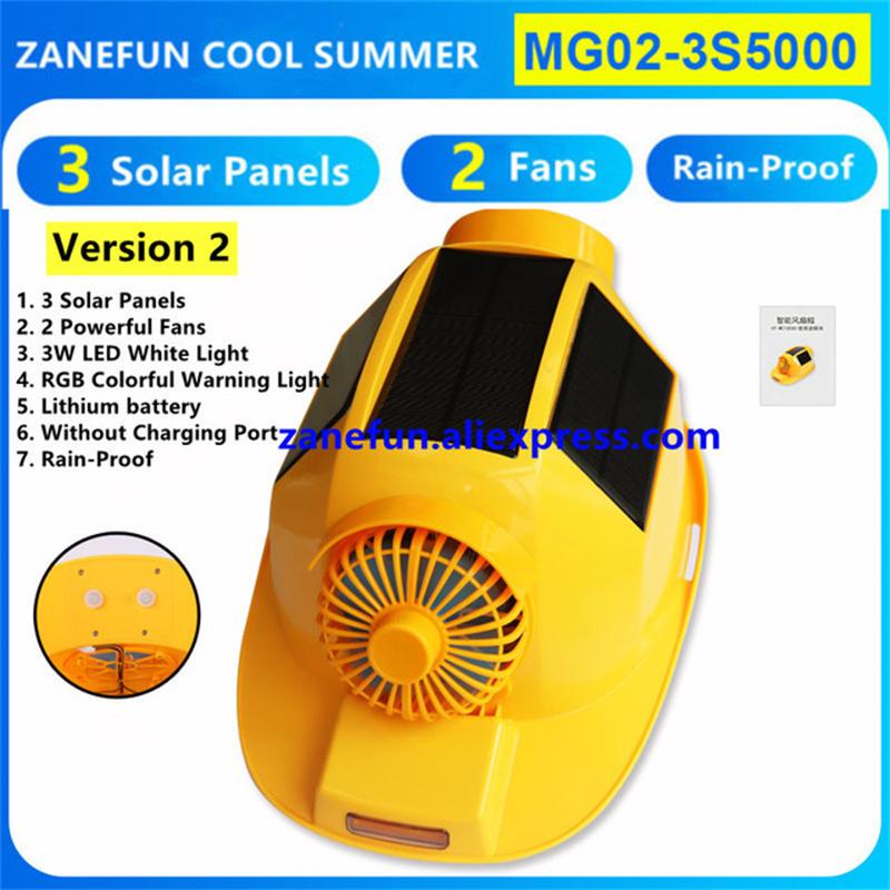 Helmet With 3 Solar Panels 2 Fans LED Light RGB Warning Rechargeable Lithium Battery Power Bank Outdoor Work Solar Fan ABS Cap