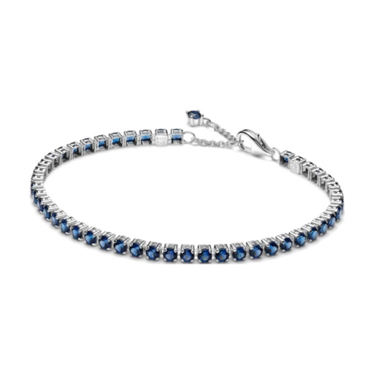Pandora Tennis Crystal Inlaid Edge 925 Silver Bracelet Women bracelet Blue 591469C02 Box,18
