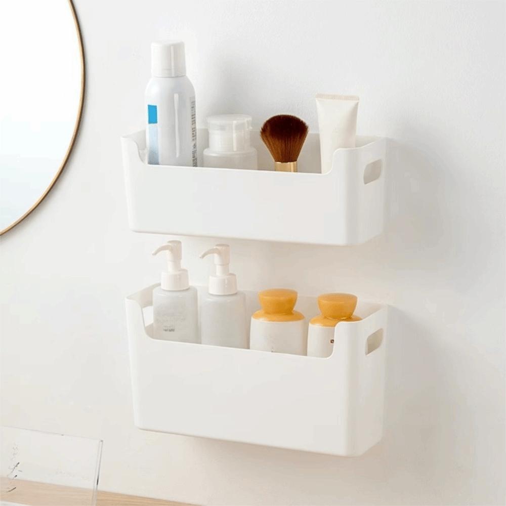 Plastic Storage Rack Adhesive Kitchen Organizer Multifunctional Wall Mounted Storage Box  Bathroom